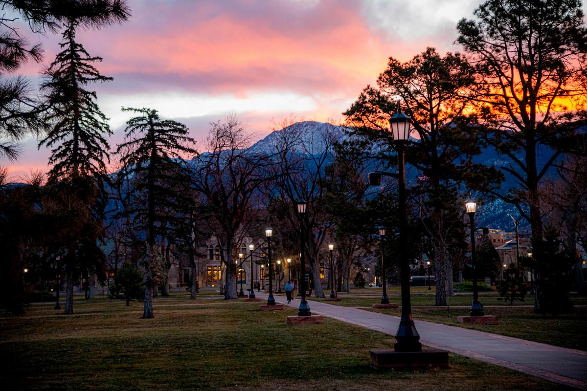 Campus at sunset. Photo by Mark Lee.